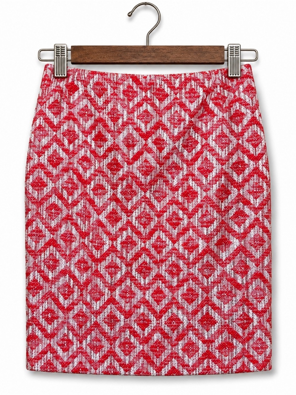 Lafayette 148 NY NWT Begonia Orange White Cotton Viscose Leather Pencil Skirt 2